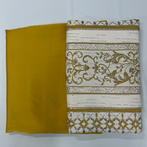 Tissu brocart moutarde moderne idéal pour caftan. Livraison partout au Maroc.
