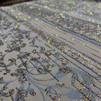 tissu brocart bleu ciel maroc pour caftan et robe élégante