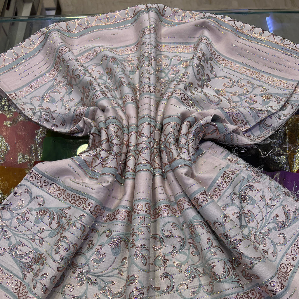 tissu brocart vert pastel luxe maroc caftan